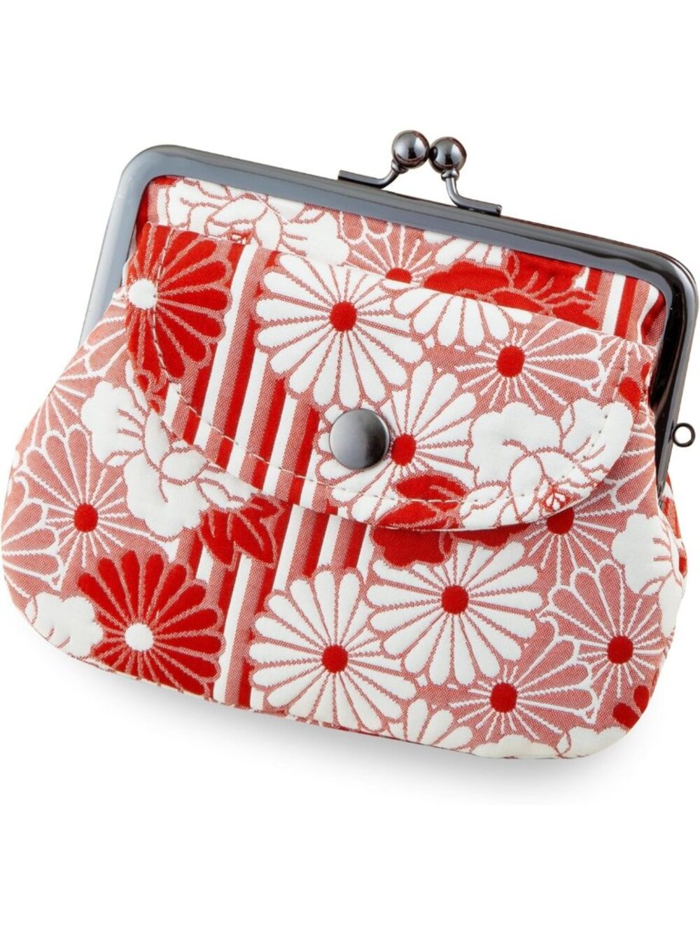 Floral Retro Coin Purse - Kiss-Lock Wallet for Women, Japanese Weave Pouch - Red